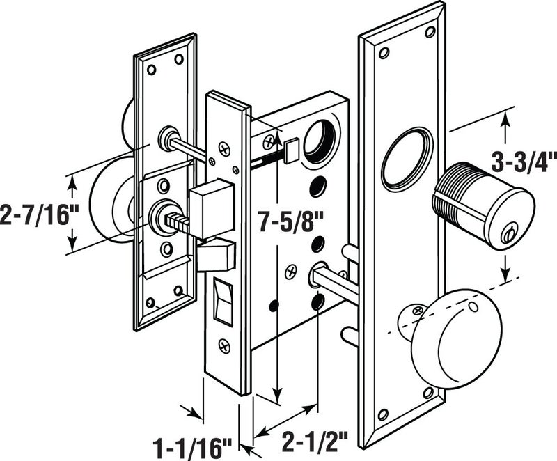 Segal SE 26010 Mortise Lock Set, Brass Right Hand, 2-1/2 In. Backset, Surface Mounted (Single Pack) - Image 2